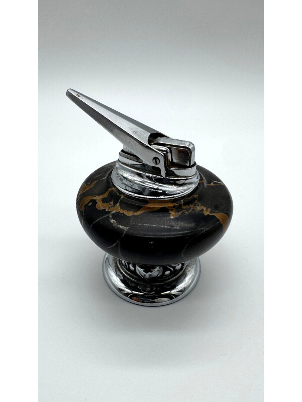 Vintage 1950s Ronson Nordic Black Marble Table Lighter Chrome Lift Arm Untested